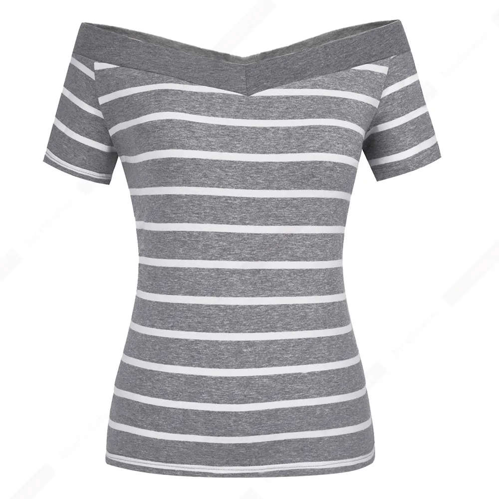 Женские летние сексуальные футболки с открытыми плечами Повседневная полосатая
