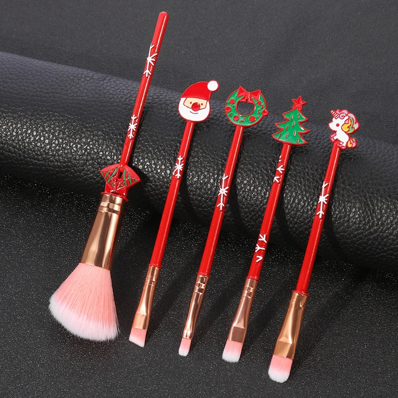 

5pcs Christmas Gift Makeup Brush Santa Cute Mini Cosmetic Brushes Kit Make Up Makeup Brush Make Up Brushes Makeup Brush Set