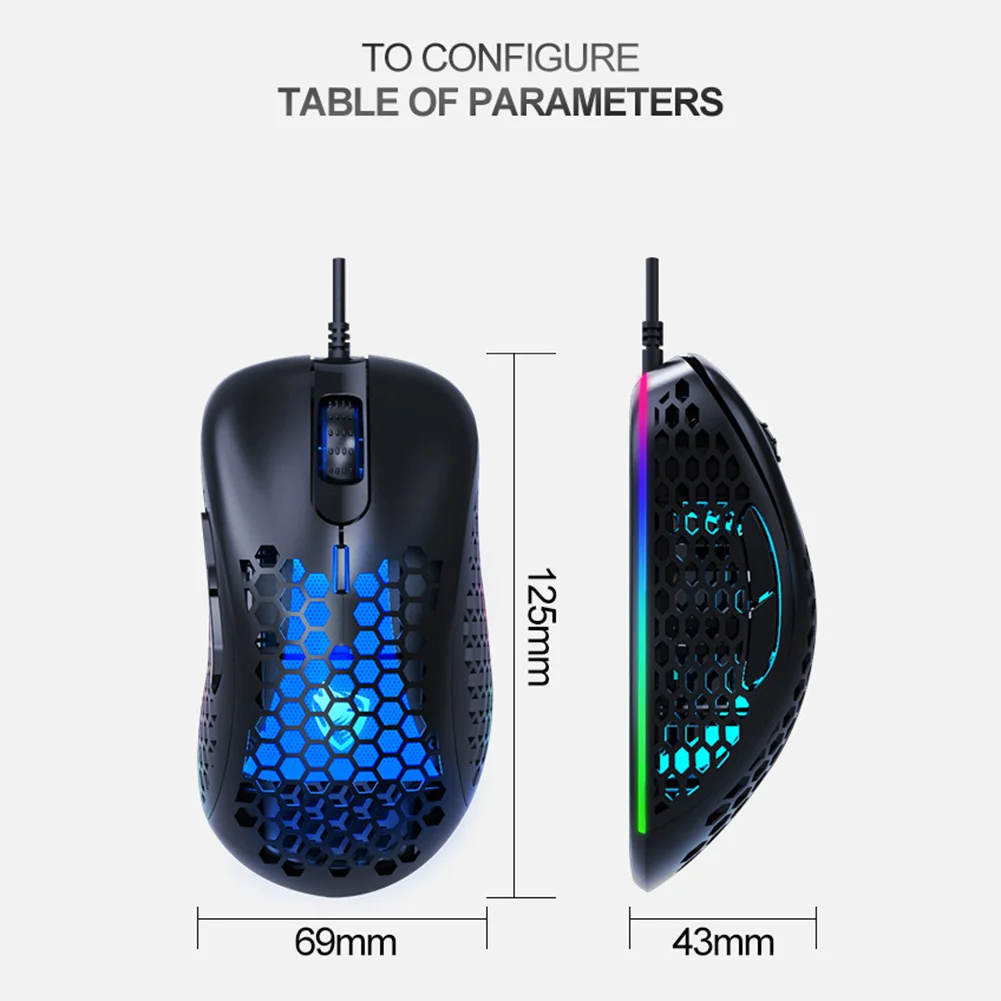 

G540 Wired Gaming Mouse 6 Buttons 6400 DPI Adjustable Mouse Honeycomb Holes 4-Color Breathing Light Optical Mice for PC Gamer