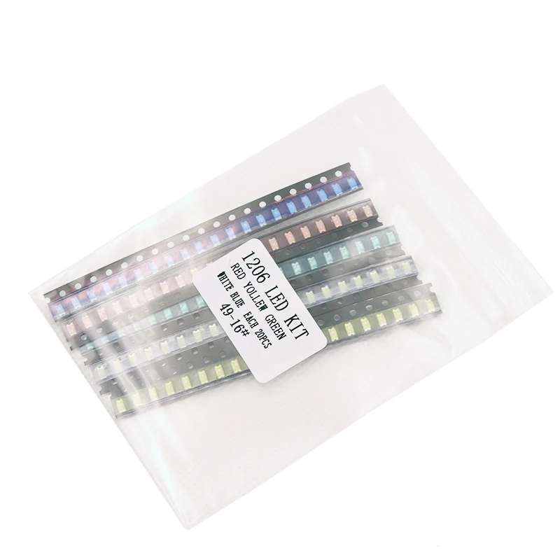 5 colors x20pcs =100pcs  1206 SMD LED light Package  Red White Green Blue Yellow 1206 led kit Free Shipping
