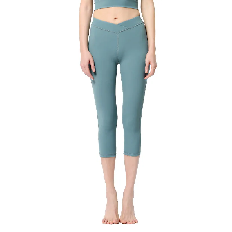 

Women Sports Leggings Elastic High Waist Motion Yoga Pants 3/4 Running Capris Crop Gym Leggings Quick Dry Fitness Tights Female