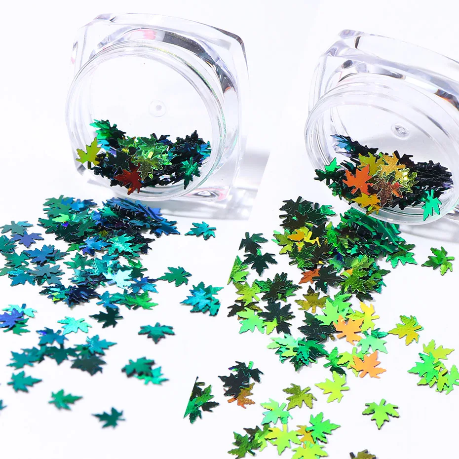 5 шт. Голографическая блестящая кленовая листья ногтевого искусства пайетки металлические листья пайетки DIY пайетки для маникюра.