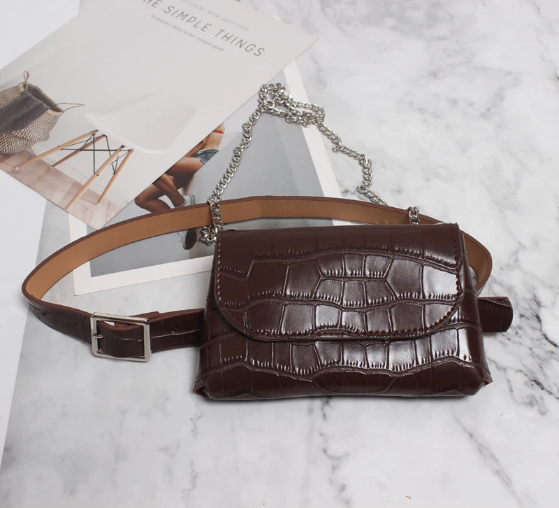Alligator Leather Belt Bag for Women 2019 Luxury Chains Ladies Shoulder Waist Bags Phone Pocket Purse Hip Fanny Packs |