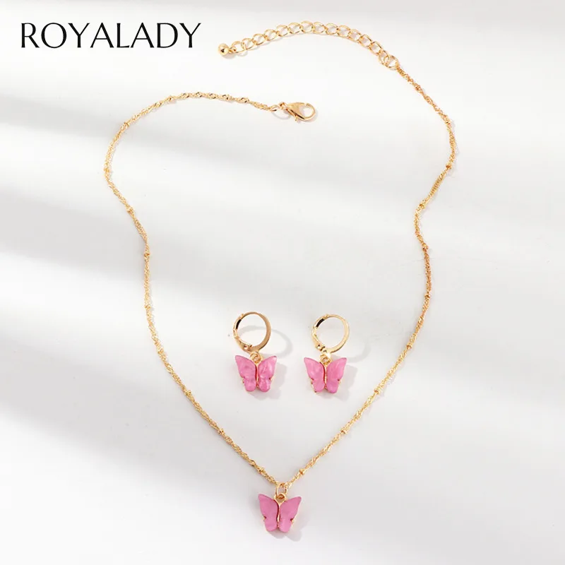 Bohemian Candy Color Butterfly Stud Earrings Charm Necklaces Jewelry Sets For Women Trendy Sweet Colorful Fashion Bijoux |