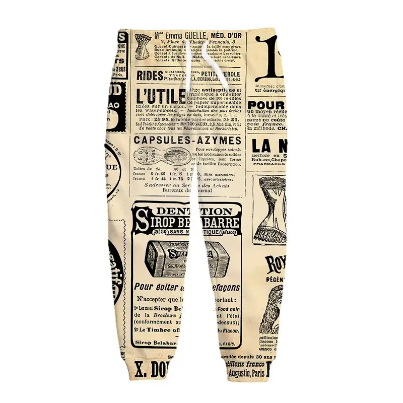 

vintage newspaper pants casual 3d print streetwear men women fashion oversize jogging trouser harajuku clothing punk sweatpants