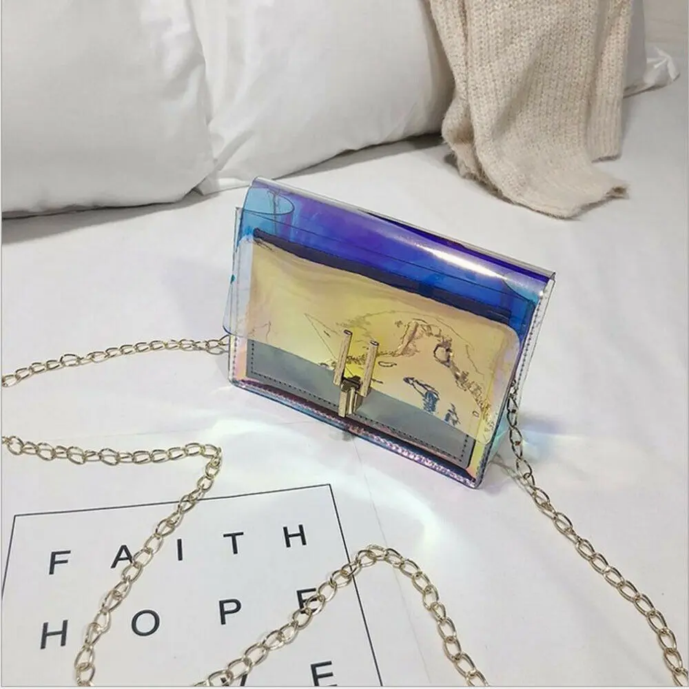 

Women Transparent Clear Chain Jelly Bag Tote Handbag Messenger Shoulder Bag