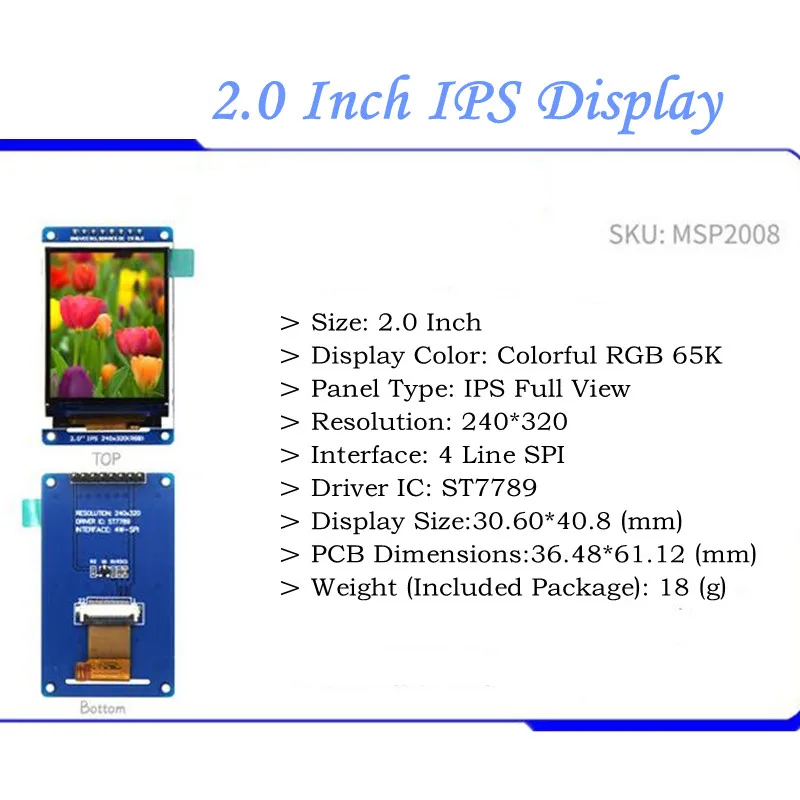 Последовательный дисплей IPS 0 96 ''/1 14''/1 3 54''/2 'ཽK SPI полноцветный TFT ЖК