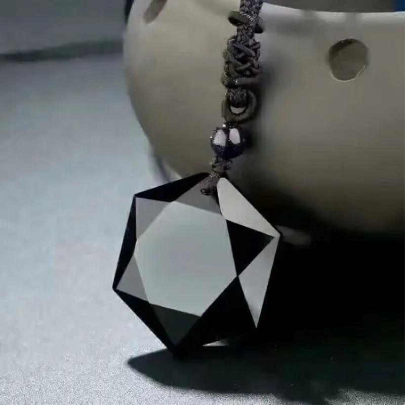 Женское ожерелье кулон черный обсидиан 3D резная звезда шестиугольная подарок