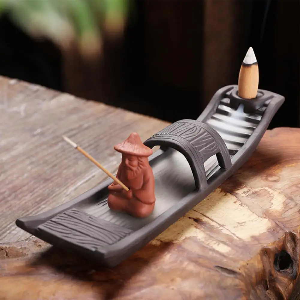 

Retro Boat Shape Incense Burner Ceramic Relax Your Body Censer Burner for Table