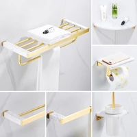 brass marble towel rackbar toilet brush tissue holder corner shelf row hook white gold bathroom hardware accessory new