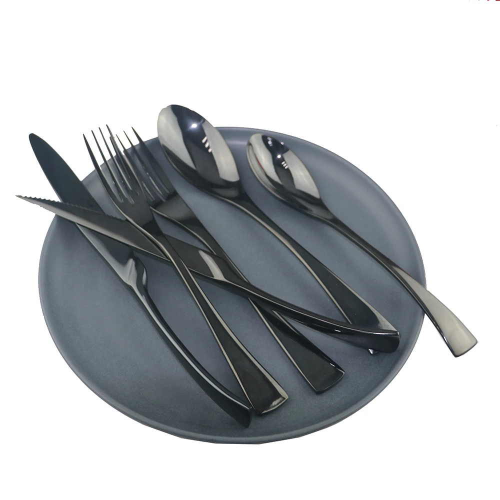 Горячая Распродажа черные 6 набор столовых приборов Еда Класс 18/10 прибор из