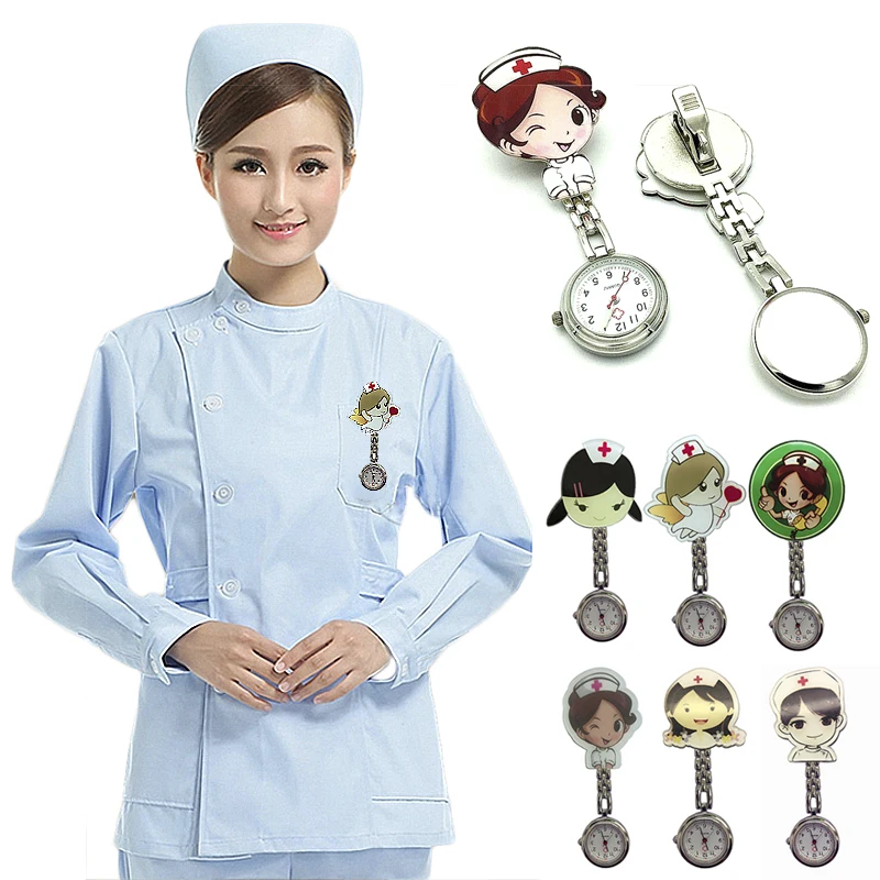 Acrylic cartoon nurse table hanging watch nurse chest watch clip quartz watch