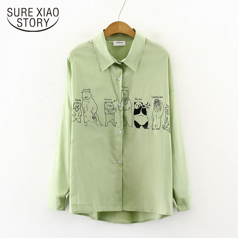 Осень 2019 г. новые рубашки в Корейском стиле с принтом милой панды свободные блузы