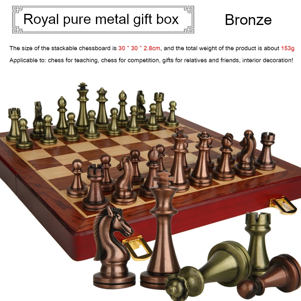 

Professional Chess Pieces International Metal 30*30cm Folding Table Games with Wooden Box Children and Aldult Gift Ornaments New