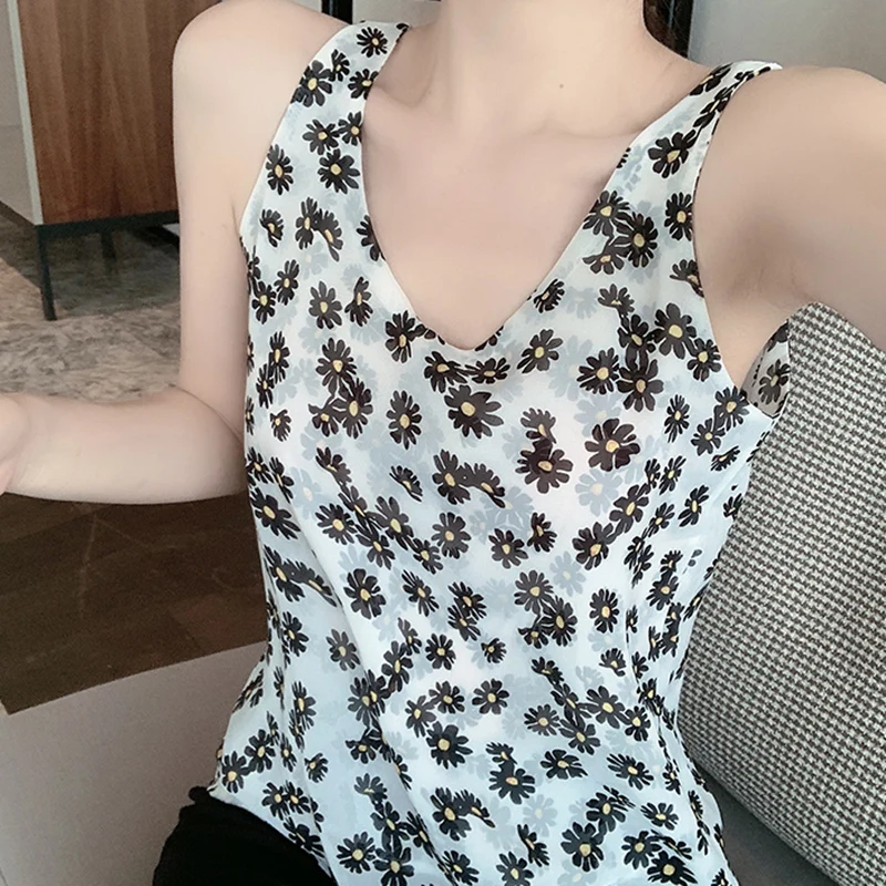 

Haut Femme Women Tops 2020 Summer Ladies Floral Tank Top Summer Clothes Casual Halter V-Neck Cami Vest Woman Top Debardeur Camis