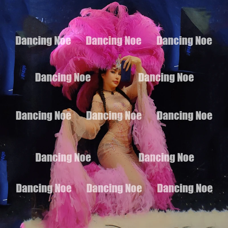 New Haute Couture Ostrich Hair Headdress Elegant Big Feather Headwear Nightclub Festival Party Precious Accessories DWY5256