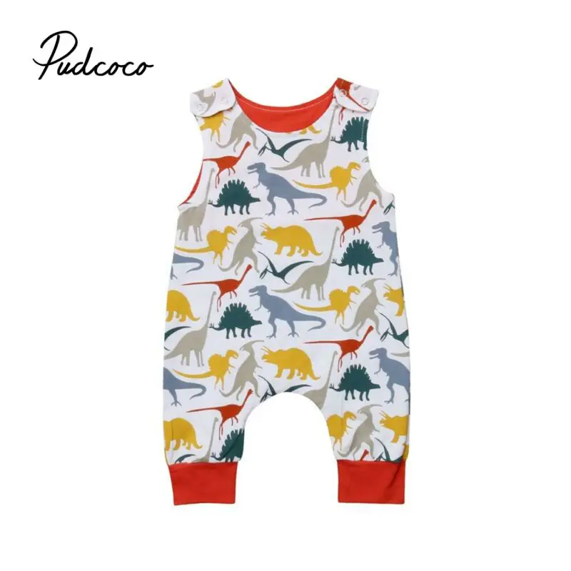 Детские комбинезоны pudcoco летние без рукавов с мультяшным динозавром Одежда для
