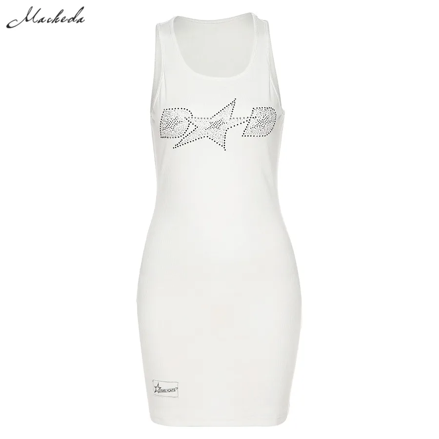 

Summer White Slim Dress Women Knitting Sleeveless O Neck Clothing y2k Lady Fashion Bodycon Mini Dresses 2021 New