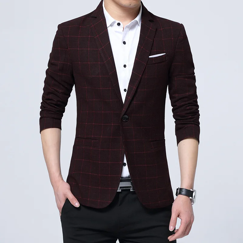 

Casual Blazers Men British Plaid Oversize Male Slim Business Leisure Blazer Men's Clothing Brand Outwear Suit Jacket 5XL AF771