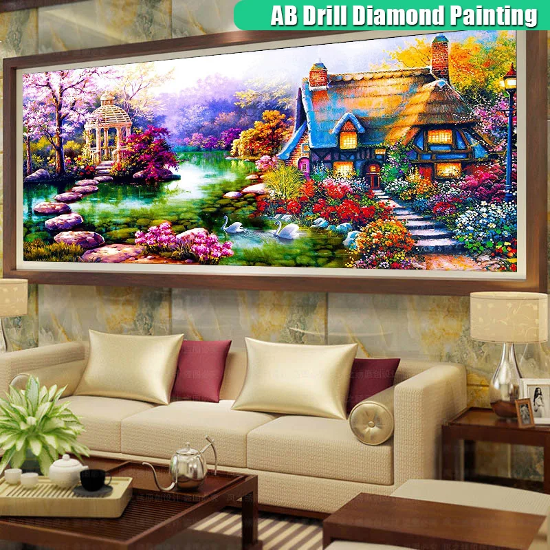 

5D Diy Scenery Trees AB Diamond Painting Full Square/Round Lake Diamont Embroidery Landscape House Mosaic Home Decoration Gifts