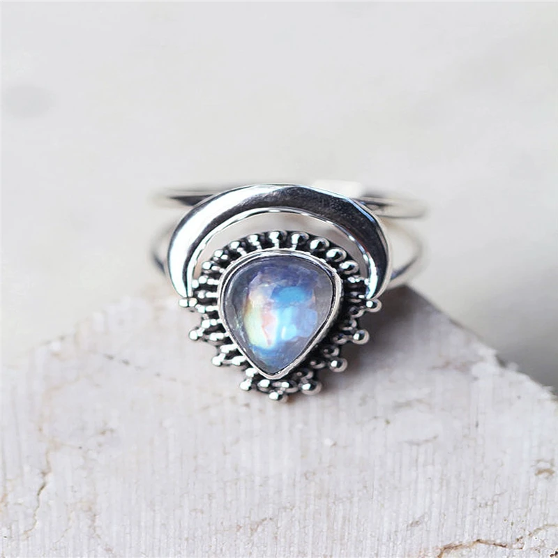 Женское Винтажное кольцо с лунным камнем в богемном стиле | Украшения и