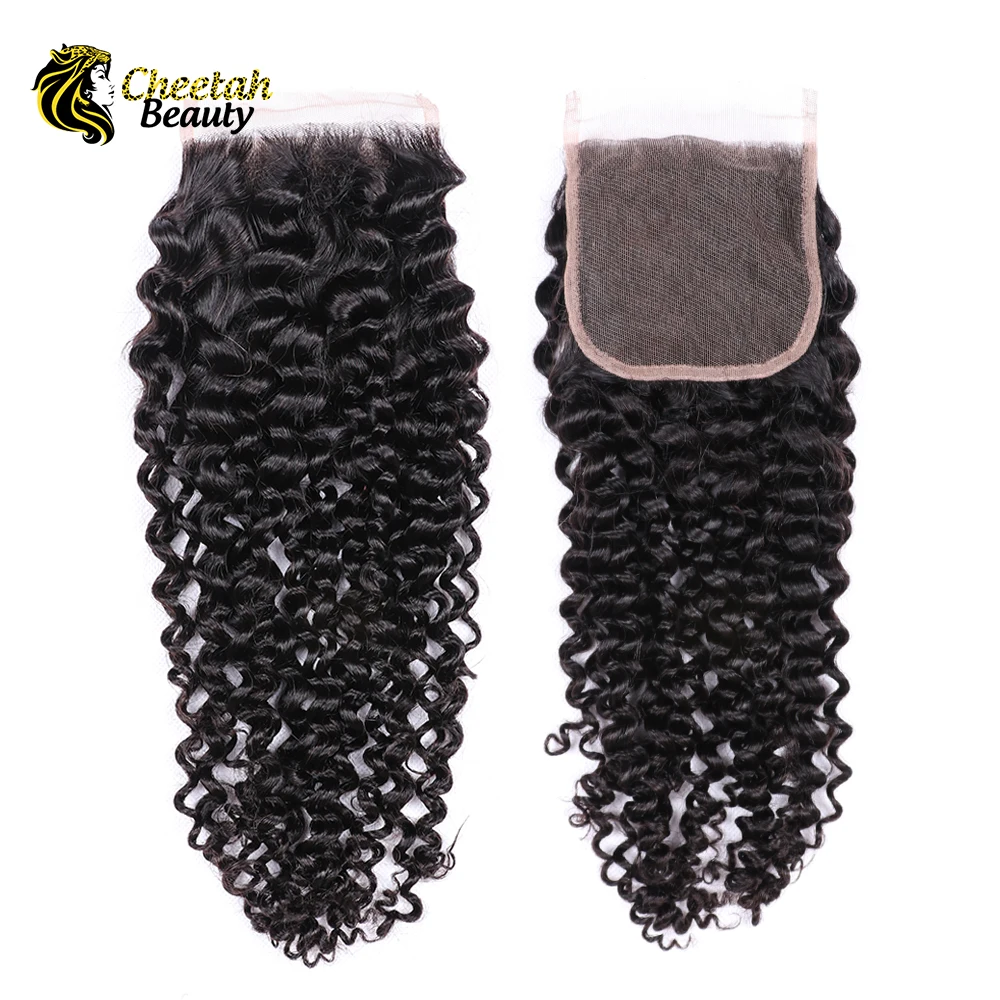 Cheetah Beauty Curly Wave 4x4 Lace Closure Brazilian 100% Human Hair HD Transparent 5x5/6x6 8-20inch Natural Color | Шиньоны и парики