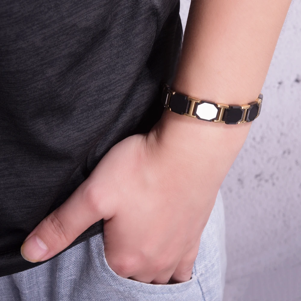 Black Cross Bracelet Men Stainless Steel Chain Ceramic Male Germanium Wrist Band Magnetic Therapy Arthritis Jewelry | Украшения и