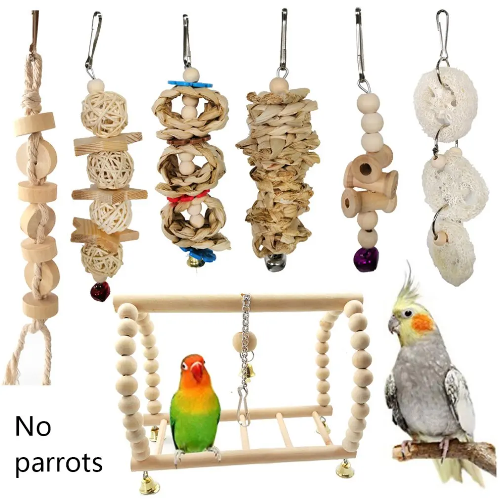 

Pet Parrot Bird Toys Chewing Bite Hanging Cage Bell Swing Climb Playing Pendant Cockatiel Parrot Toys And Accessories