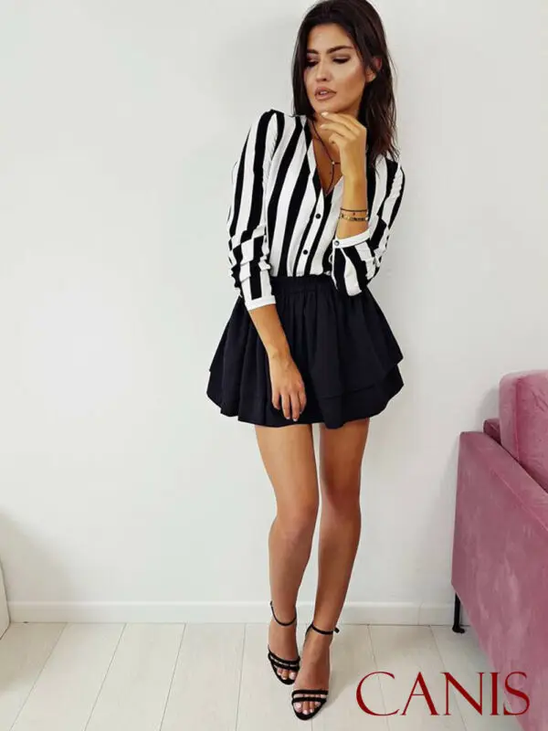 Женская винтажная рубашка в полоску черная или белая Элегантная блузка на