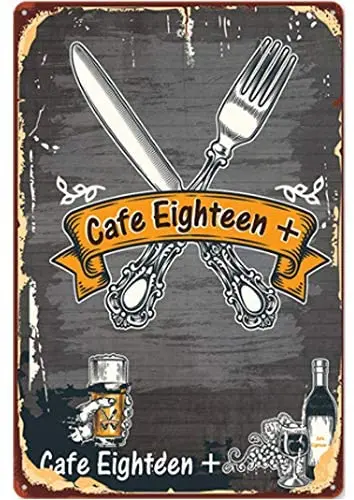 

Retro Design Cafe Eighteen Tin Metal Signs Wall Art | Thick Tinplate Print Poster Wall Decoration for Cafe/Kitchen/Coffee