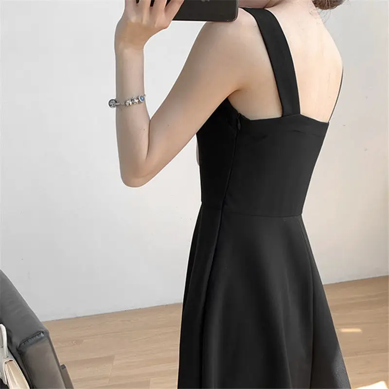 Women Sleeveless Dress Plus Size 3XL Solid Elegant Slim High Waist Retro Spaghetti Strap Backless Female Sexy Daily Streetwear | Женская