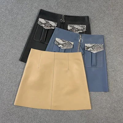 

2020 Women Spring Genuine Real Sheep Leather Skirt E20