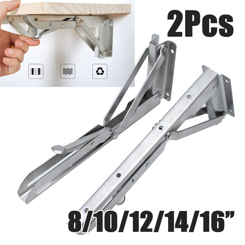 

2PCS 8/10/12/16inch Metal Folding Shelf Brackets Max 150 Lb Heavy Duty Accessory