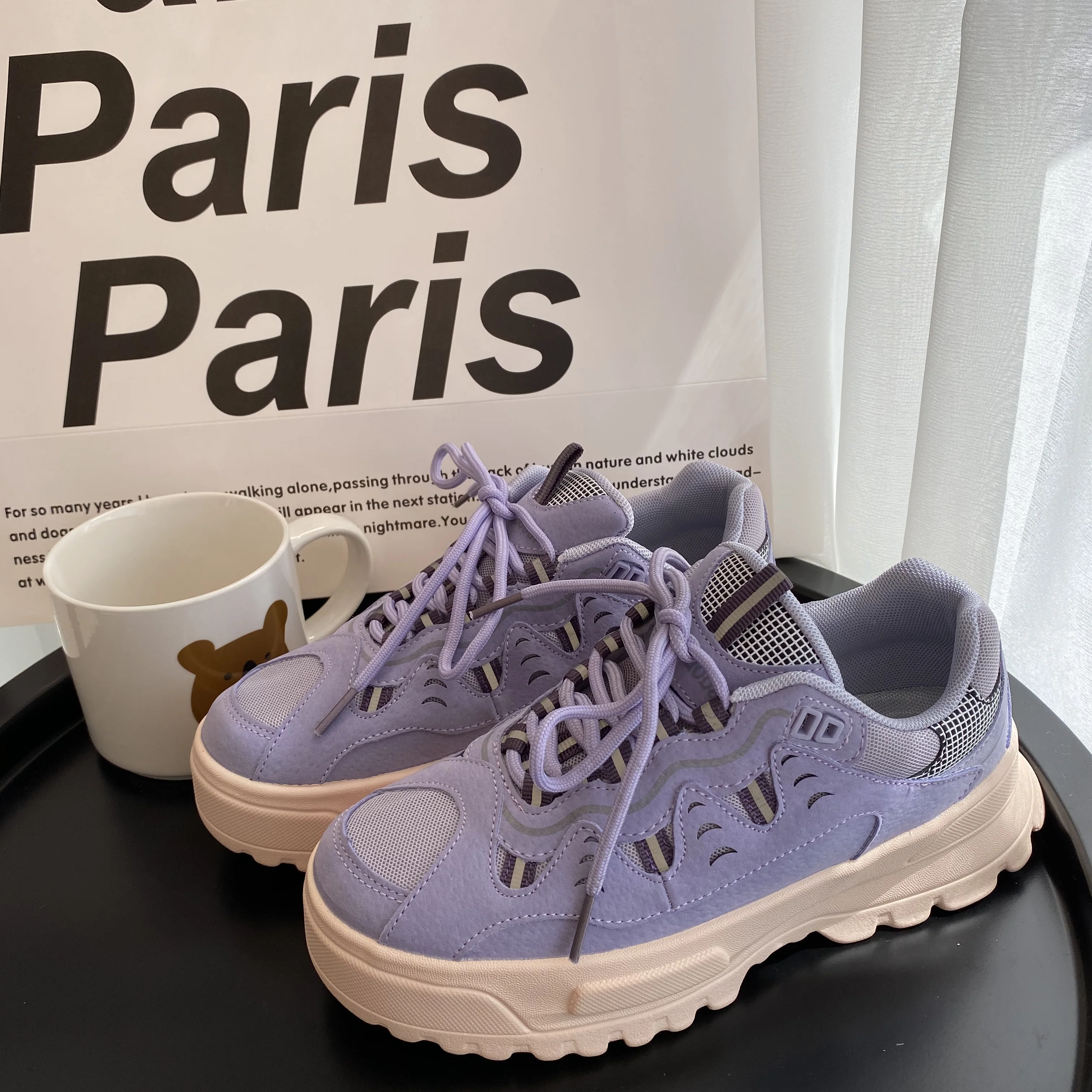 

Spring and Autumn New Women's Sports Shoes Fashion Reflective Strips Luminous Casual Shoes Harajuku Style Platform Shoes