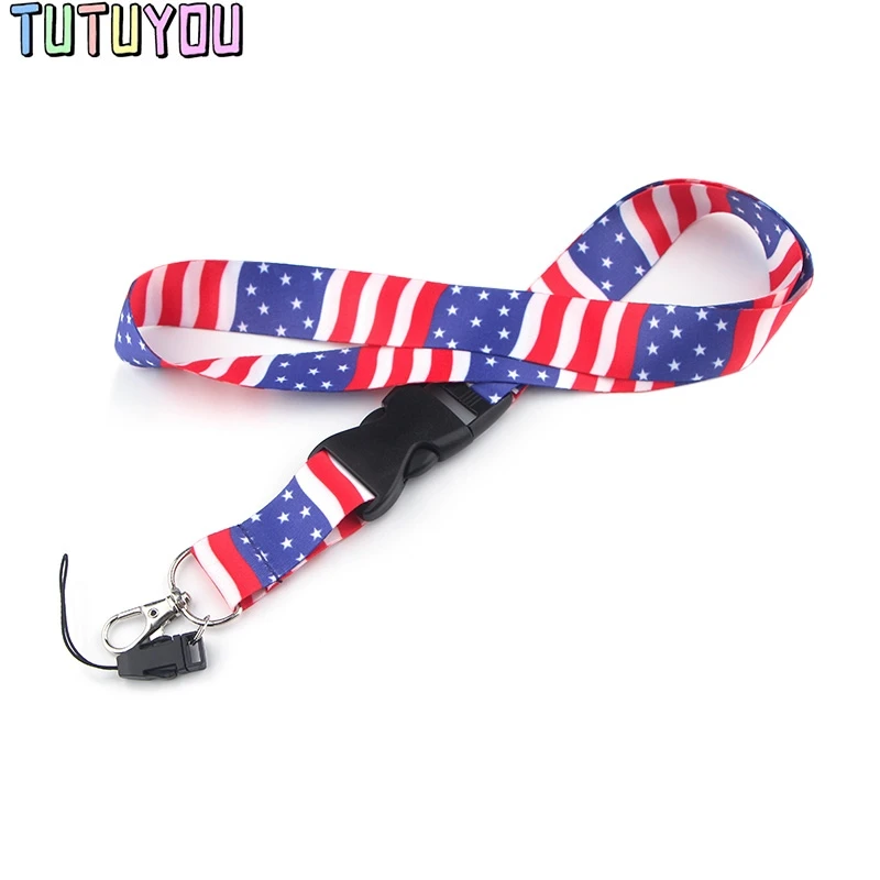

PC378 Wholesale 20pcs /lot American Flag Lanyards ID Badge Holder ID Card Pass Mobile Phone Straps Badge Key Holder Keychain