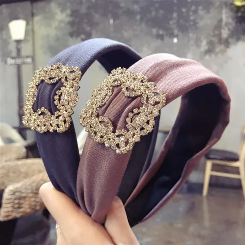

High-End Luxury Hair Accessories Diamond Super Flash Solid Color Fabric Wide-Brimmed Headband Headband Hair Band Headwear Women
