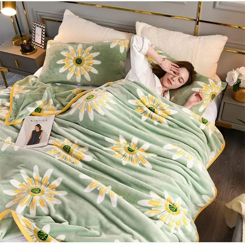 

Thicken Coral Fleece Blanket Winter Warm Bedspread On The Bed Cartoon Print Sofa Throw Blanket Washable Nap Blankets Home Decor
