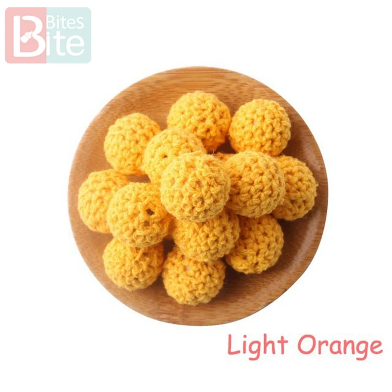 Light Orange Кусачки 20шт 20 мм деревянное вязание крючком детский Прорезыватель вязаные бусины пустые DIY цепочка для прорезывания зубов подарки Детские товары Bpa бесплатно - Цвет: Light Orange