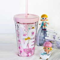 50 dropshippingwater bottle eco friendly english letter pattern plastic sequins drinking water straw cup for travel