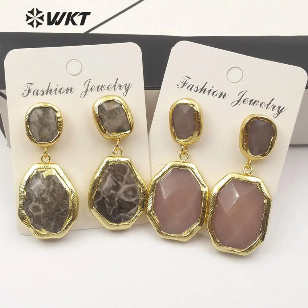 

WT-E571 Natural Stone Drop Earrings Random Shape With Gold Electroplated Earring Fashion Jewelry For Woman Decoration