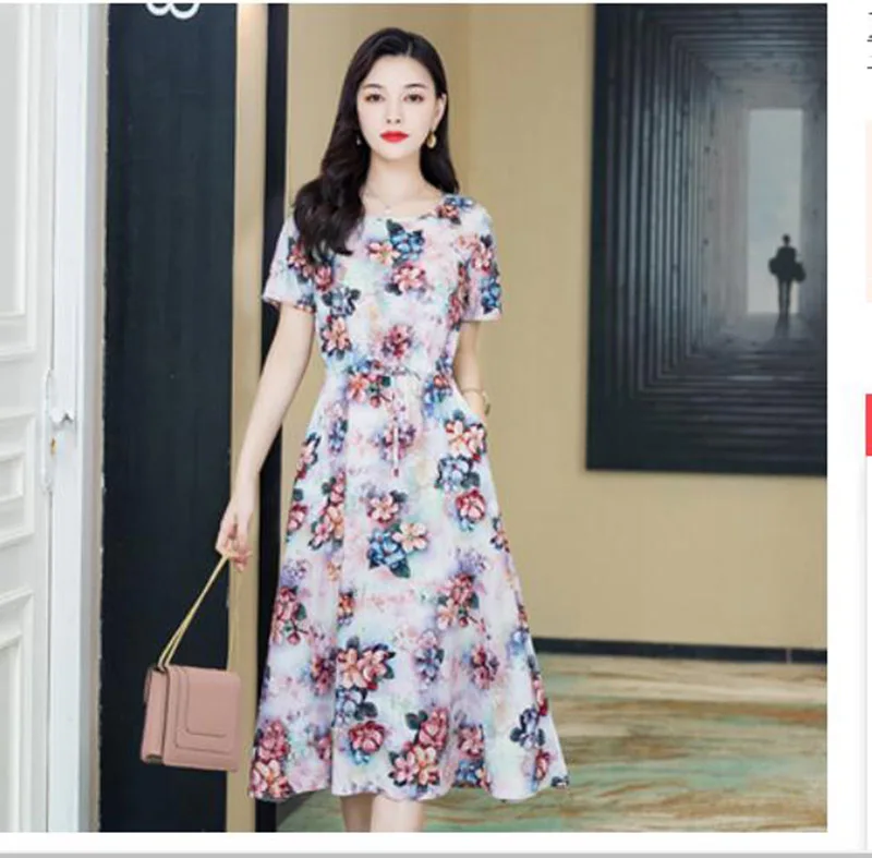 Женское свободное платье среднего возраста удобное пляжное длинное из хлопка с