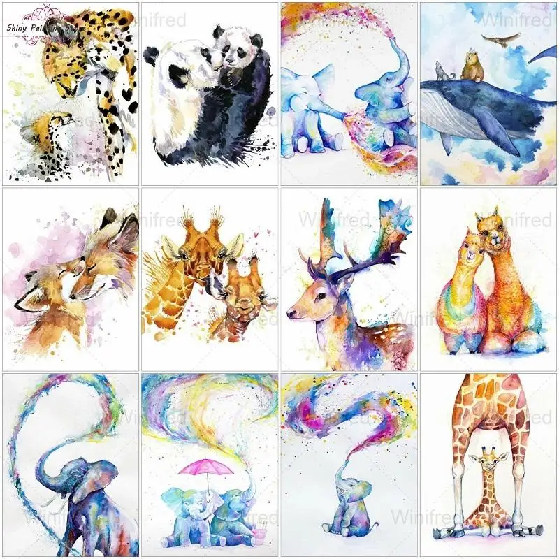 

5D DIY Diamond Painting Watercolor Cartoon Elephant Leopard Deer Whale Home Decor Diamond Embroidery Animals Mosaic Cross Stitch