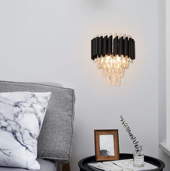 Postmodern light luxury crystal wall lamp villa hotel living room simple modern Hong Kong style bedroom bedside | Лампы и освещение