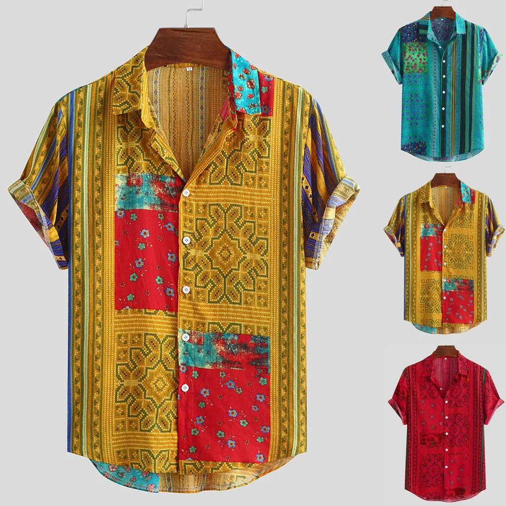 

Shirts Retro Casual Fashion Stripe Short-sleeved Shirts Bulk Among Us Oversize Shirts For Men 2021 Buttons Loose Top Camiseta