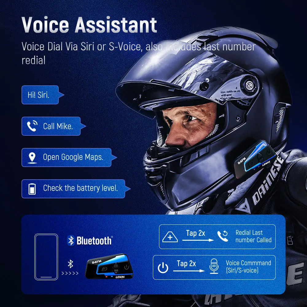 Bluetooth-гарнитура Lexin B4FM для мотоциклетного шлема IPX67 | Автомобили и мотоциклы