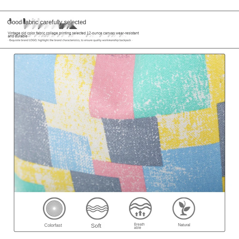 Canvas Backpack Retro Old Color Printing Color Contrast Backpack Female Middle School Student Korean Style Fresh Schoolbag