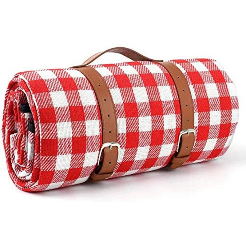 

Outdoor Picnic Blanket 3 Layers Handy Spring Summer Red and White Checkered Picnic Blanket,Great for Beach and Camping