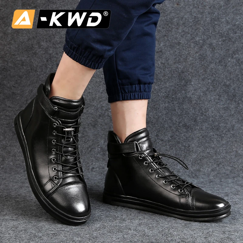 Модная обувь черного цвета на меху Роскошные мужские туфли Обувь с высоким