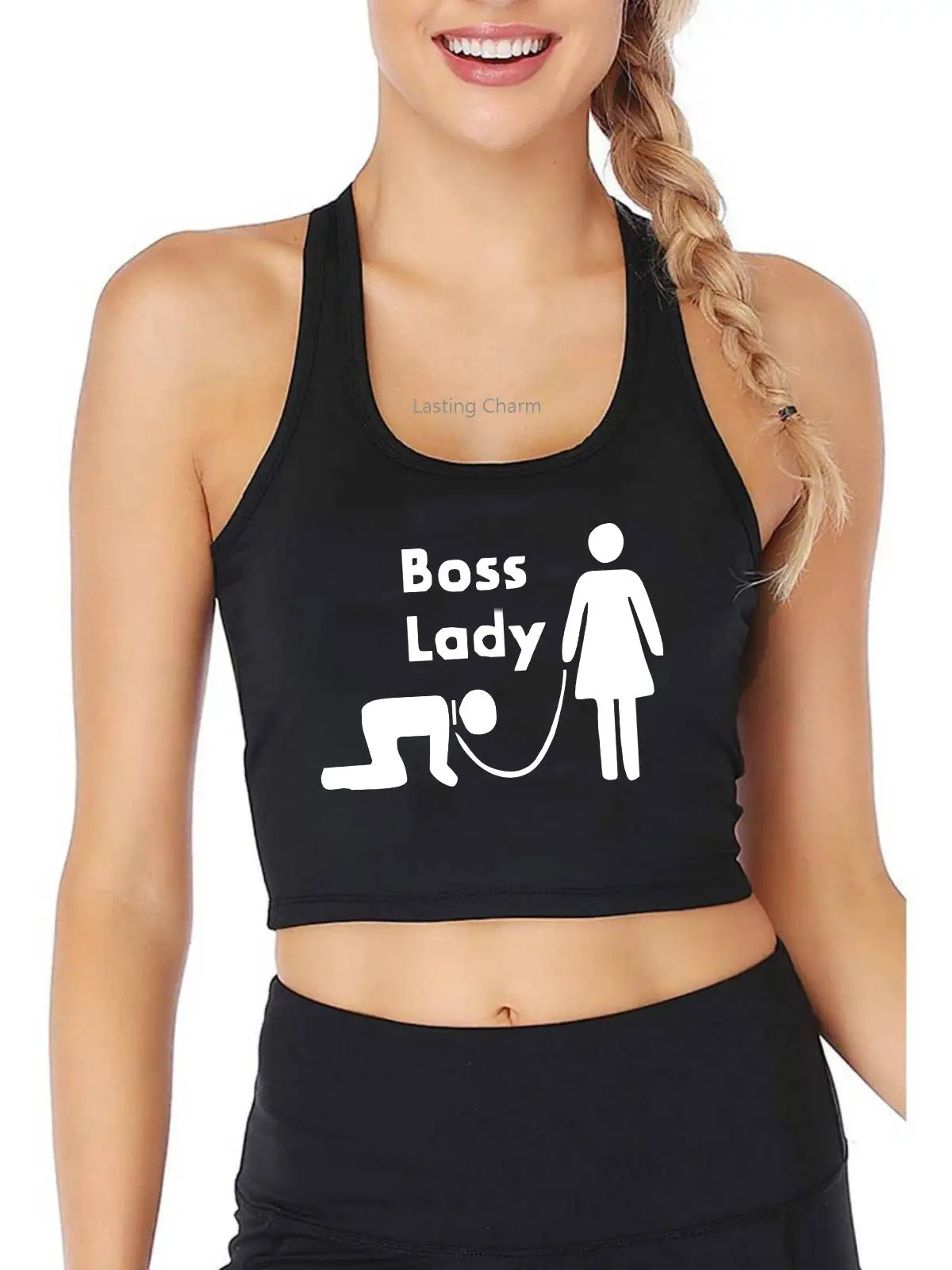 

Boss Lady Print Feminist Tank Top Adult Humor Fun Flirty Print Yoga Sports Workout Crop Top Women's Gym Tops