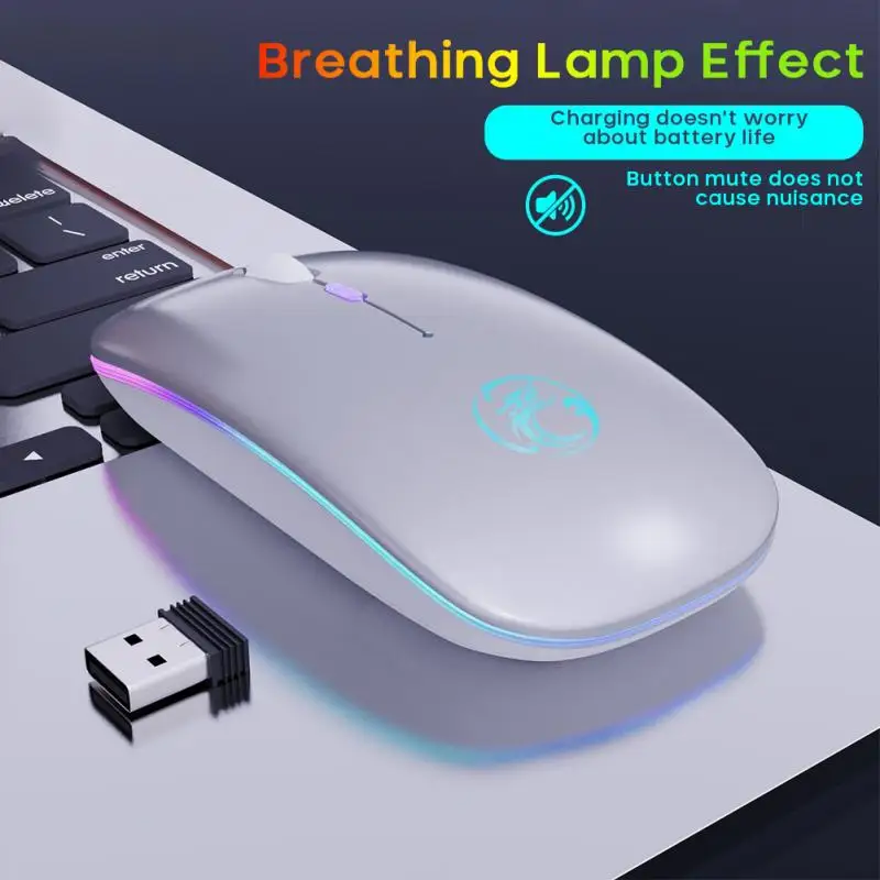 Беспроводная мышь 2 4 Ghz Bluetooth RGB компьютерная Бесшумная перезаряжаемая с